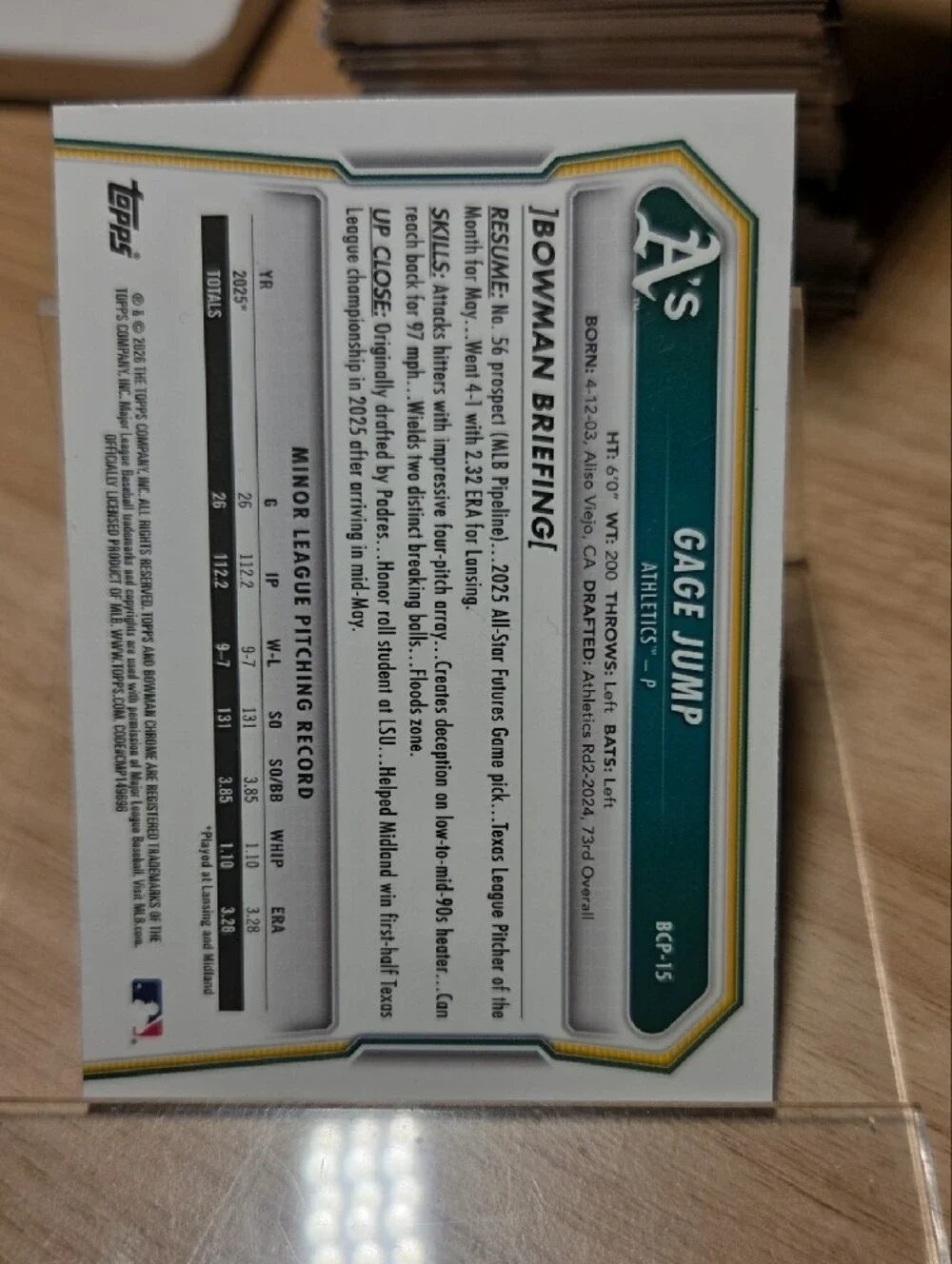 2026 Bowman Chrome Mojo Refractor Gage Jump